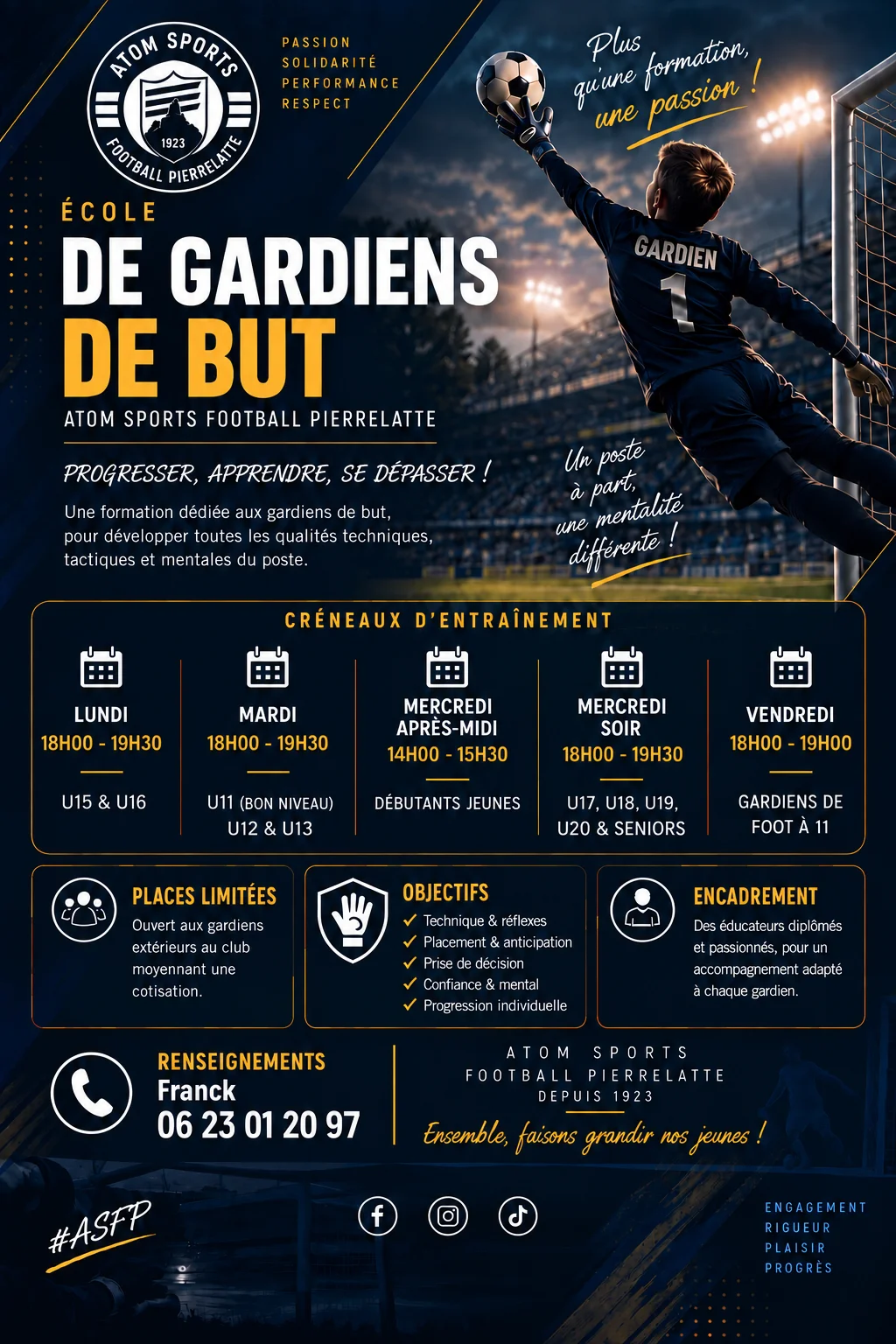 Affiche de l'École de gardiens de but — Atom Sports Football Pierrelatte